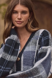 Blue Check Statement Pattern Button Front Knitted Cardigan - Image 4 of 7