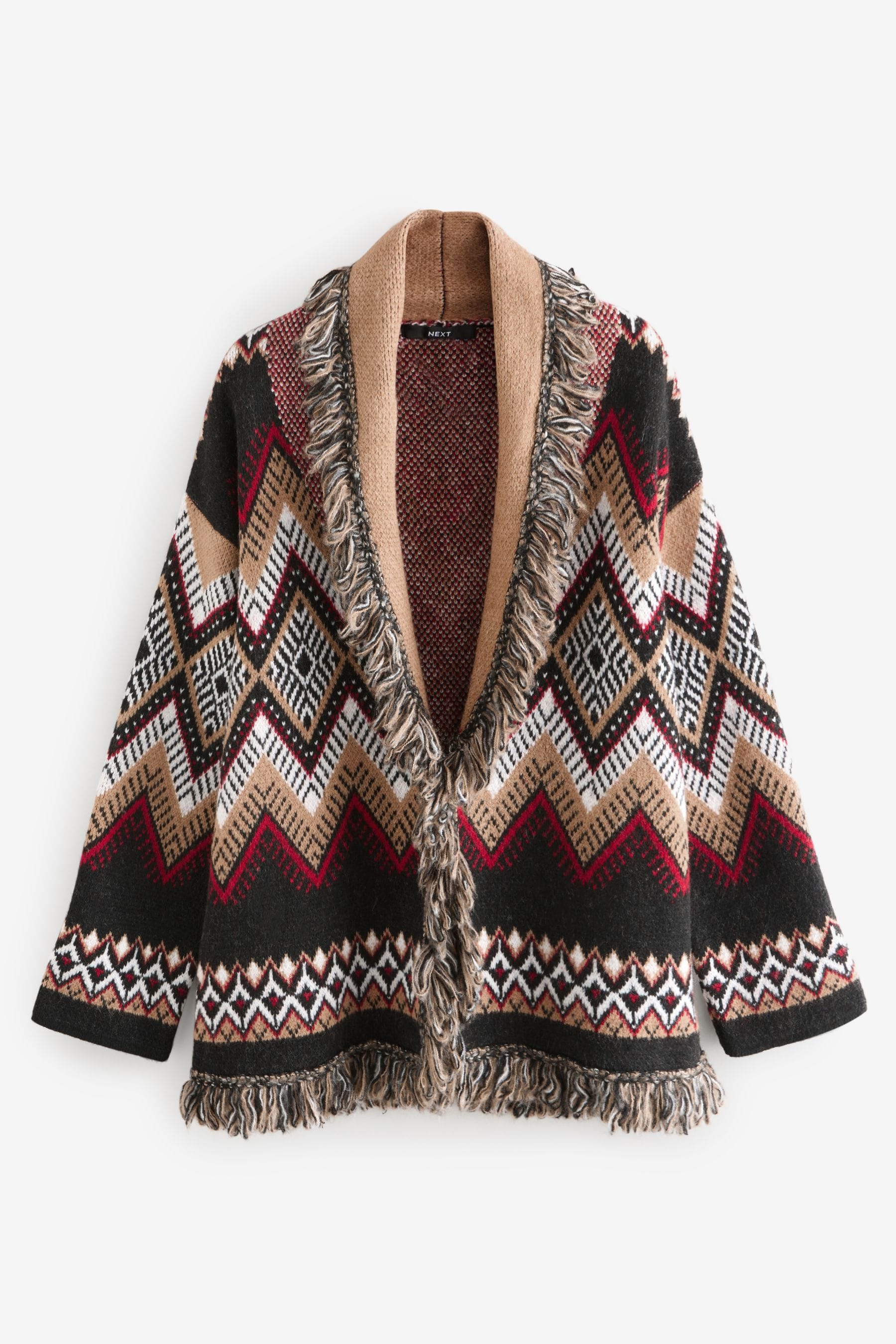 NEXT Multi Patterned Soft Touch Fringe Knitted Wrap Cardigan Womens