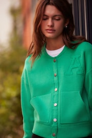 Bright Green Knitted Bomber Jacket Cardigan - Image 3 of 8