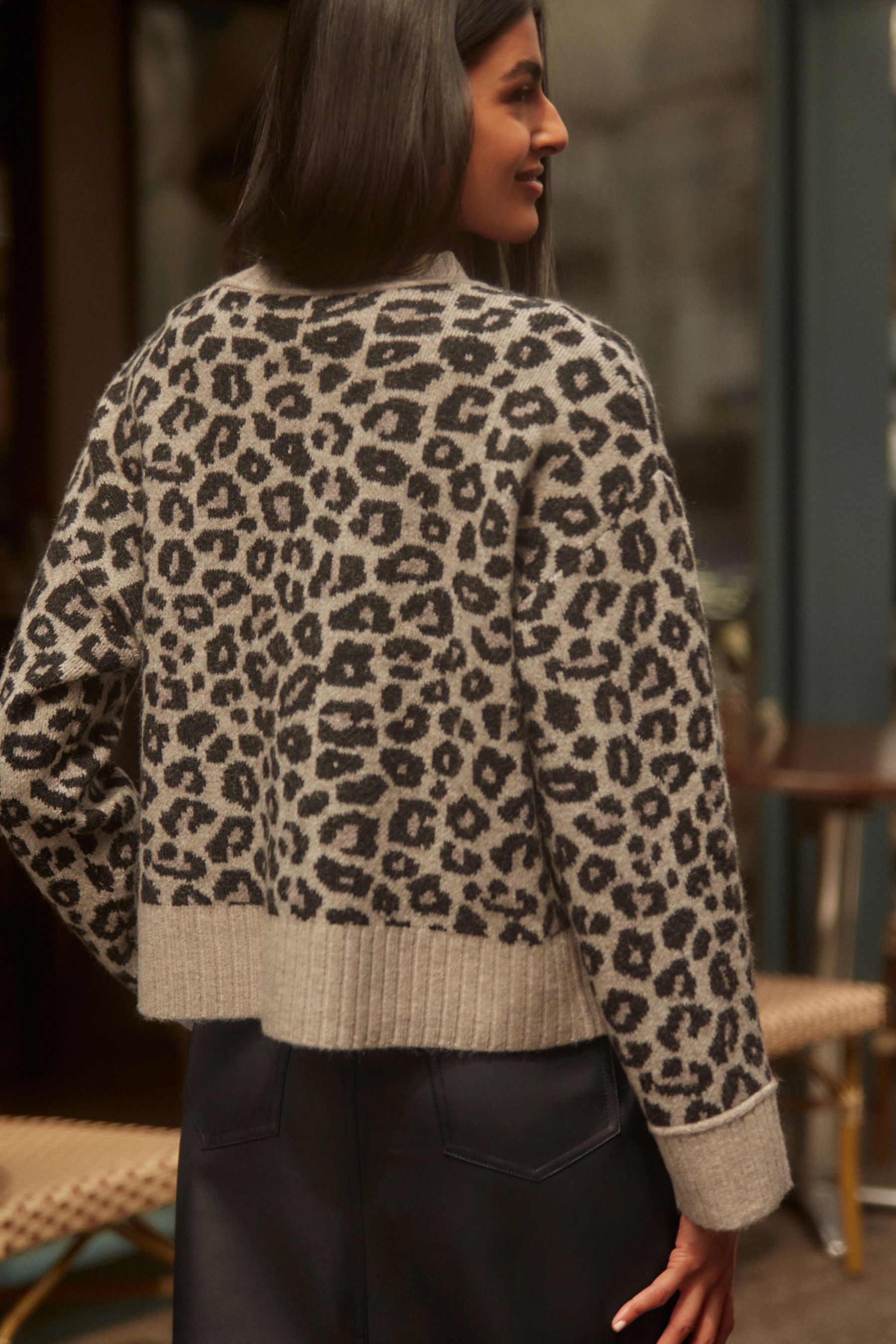 Buy Neutral Brown Leopard Animal Soft Touch Button Up Pocket Knitted Cardigan from the Next UK online shop