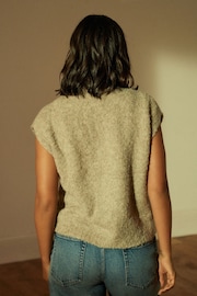 Neutral Zip Up Sleeveless Textured Knitted Gilet Vest Jacket - Image 4 of 7