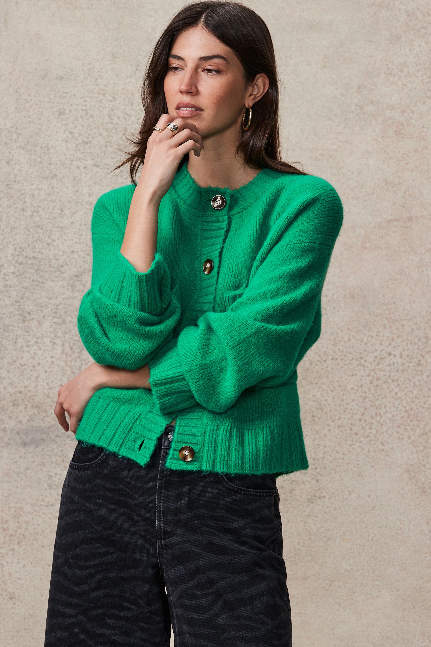Buy Bright Green Soft Touch Button Up Pocket Knitted Cardigan from the Next UK online shop