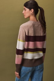 Neutral and Pink Stripe Premium 100% Lambswool Pattern Crew Neck Knitted Jumper - Image 4 of 7