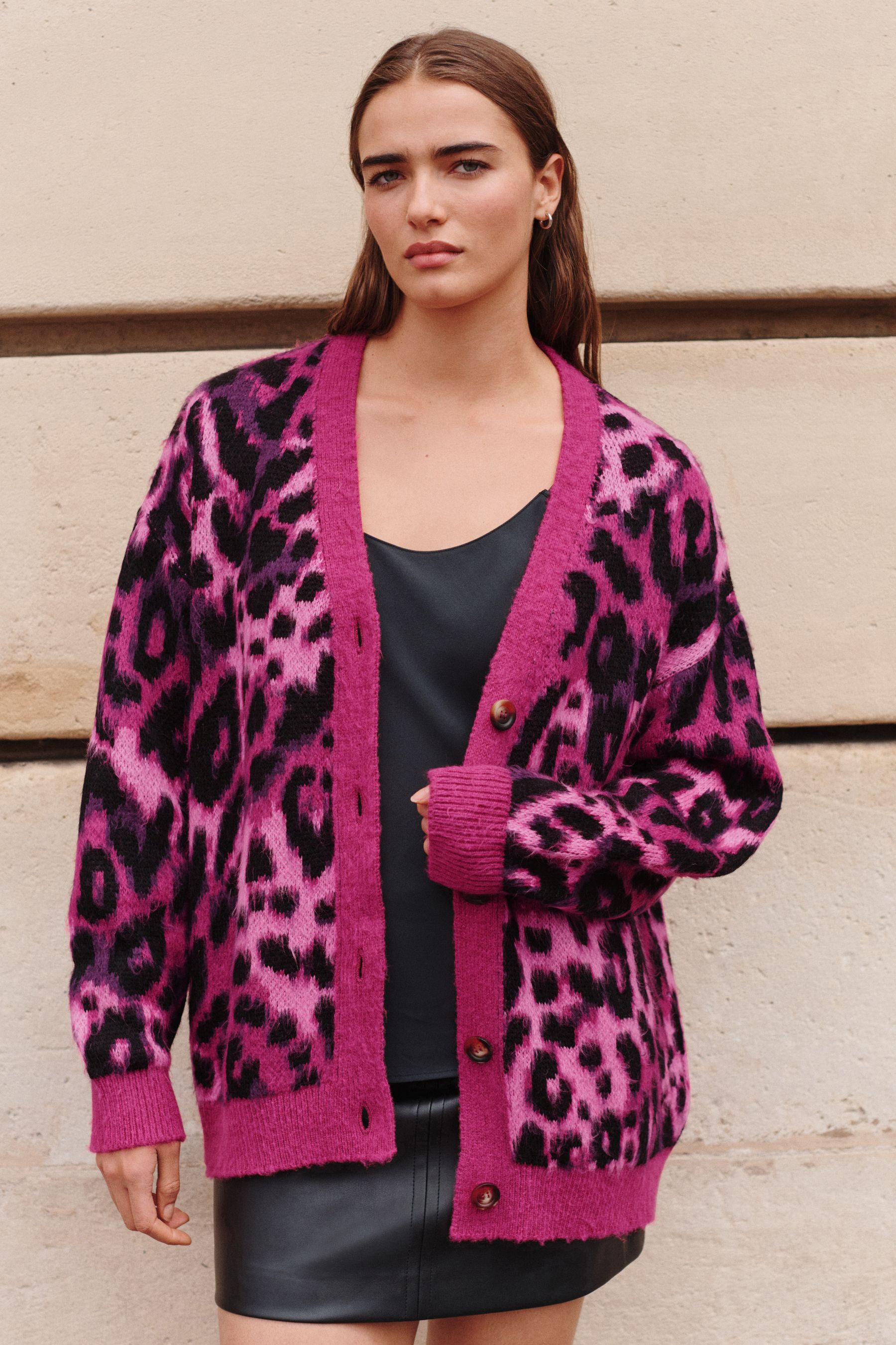 Pink leopard cardigan deals