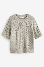 Grey Short Sleeve Cable Knitted Jumper With Wool - Image 6 of 7