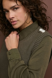 Khaki Green Gem Button Shirt Layer Jumper - Image 3 of 5