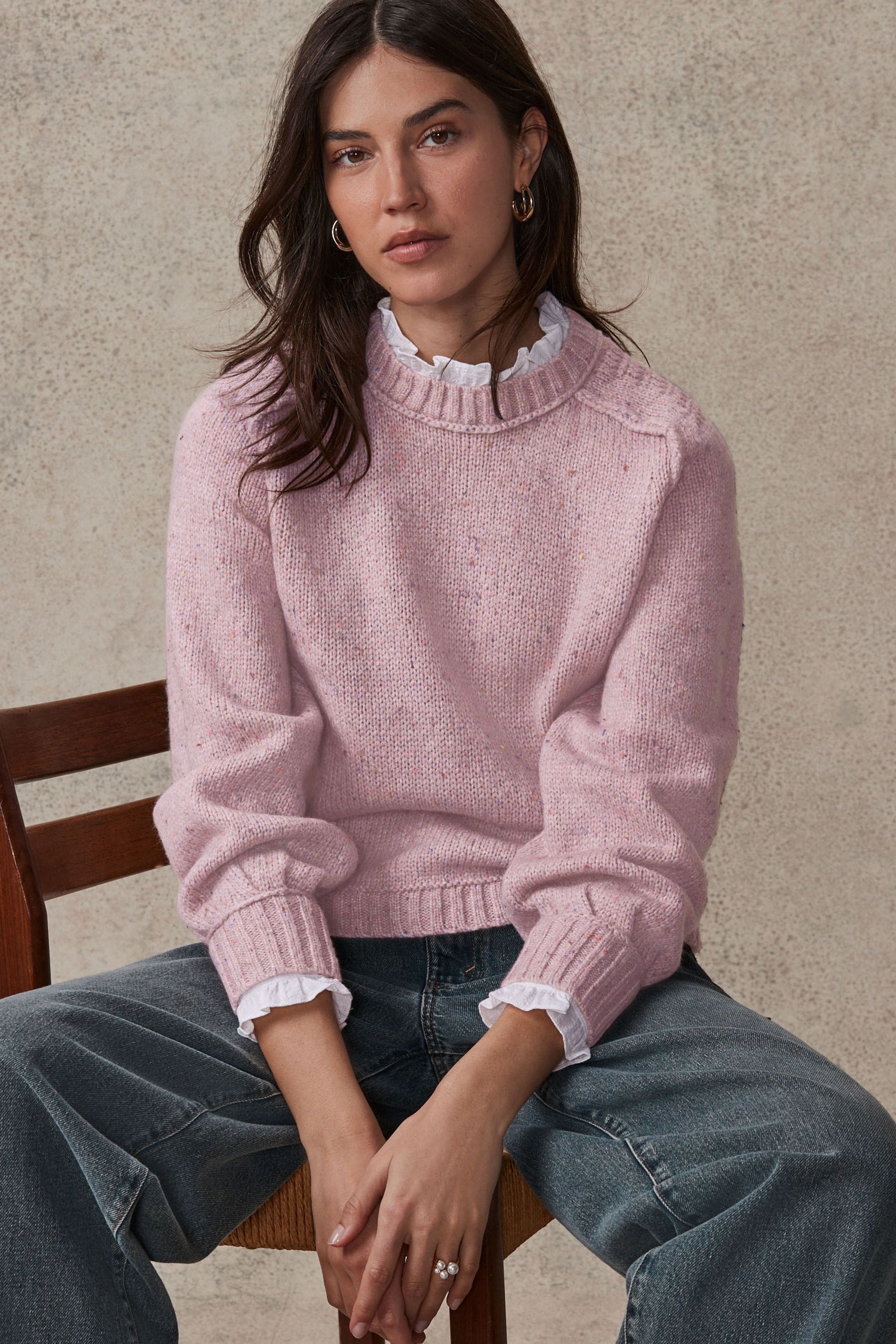 Buy Pink Ruffle Neck Knitted 100 Cotton Jumper from the Next UK online shop