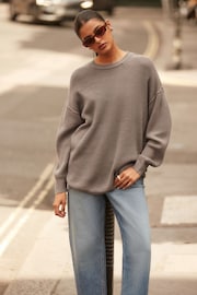 Mole Brown Cosy Crew Neck Longline Tunic Knitted Jumper - Image 2 of 7