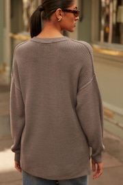 Mole Brown Cosy Crew Neck Longline Tunic Knitted Jumper - Image 3 of 7