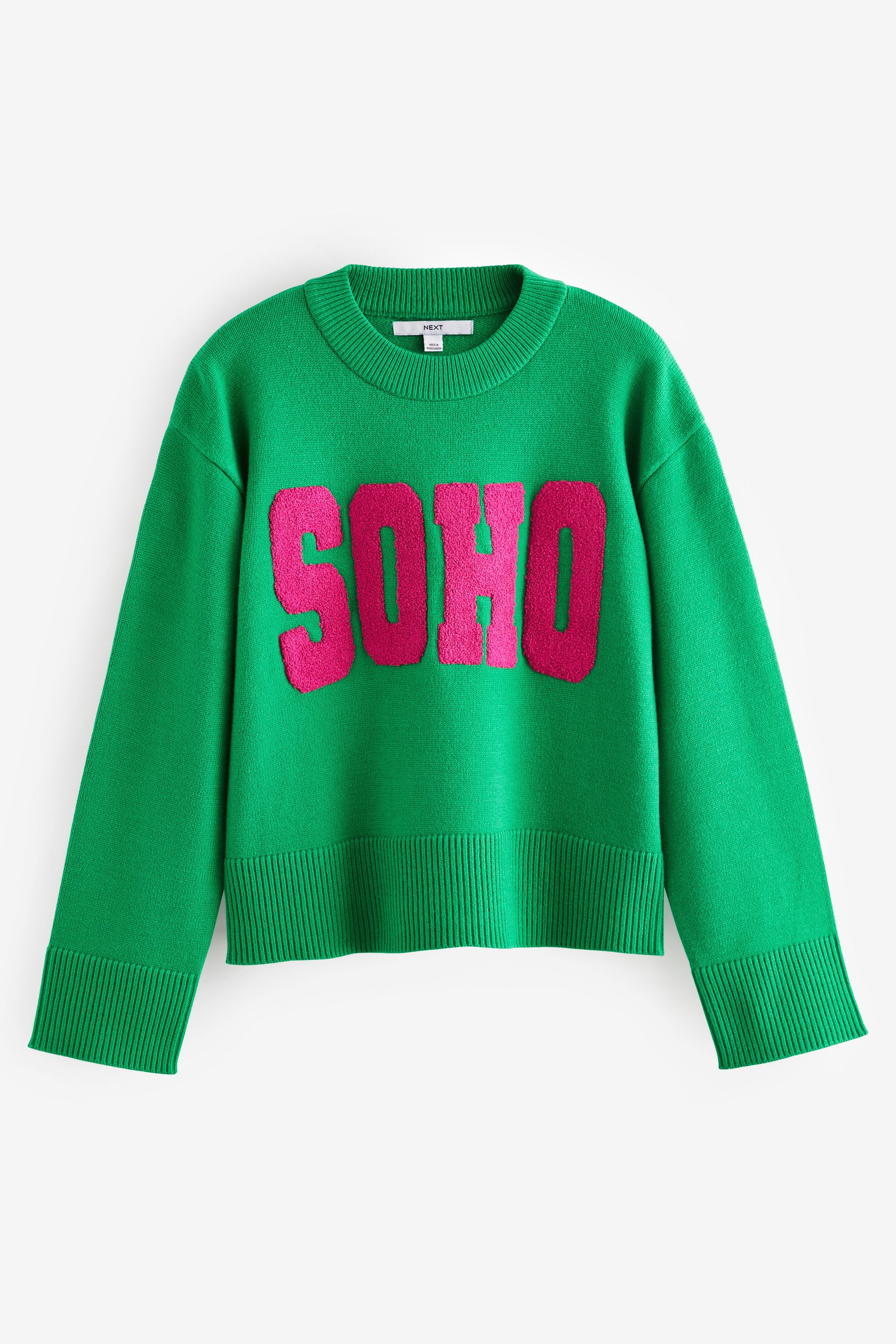 Buy Bright Green Soho Slogan Graphic Crew Knitted Jumper from the Next UK online shop
