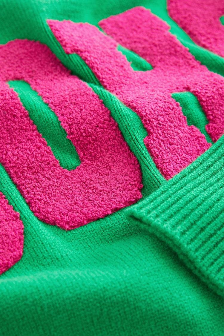 Bright Green Soho Slogan Graphic Crew Knitted Jumper - Image 6 of 6