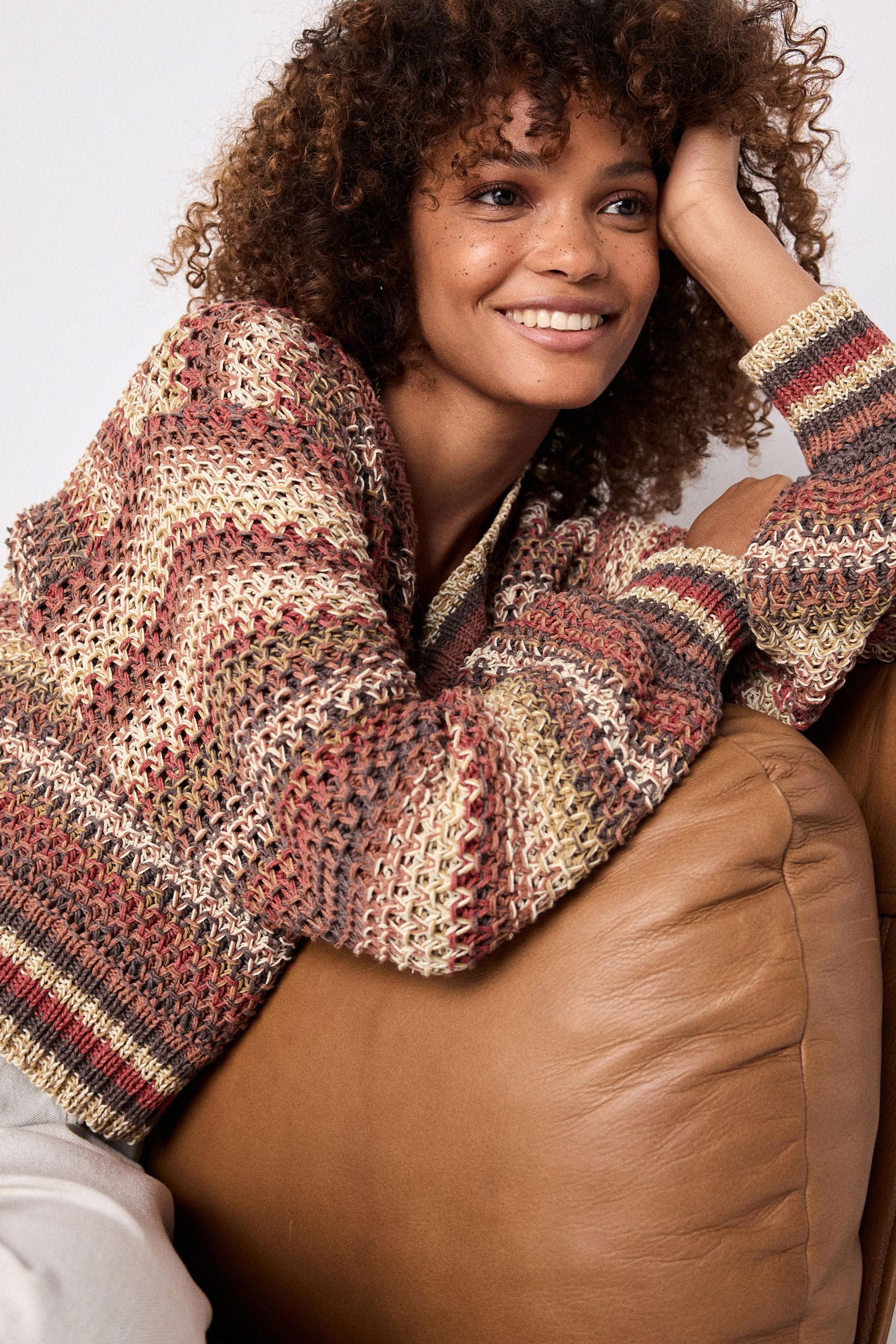 Buy Rust Brown Stripe Stitch Detail V Neck Knitted Jumper from the Next UK online shop