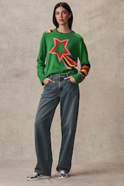 Bright Green Rainbow Star Crew Neck Jumper - Image 2 of 6