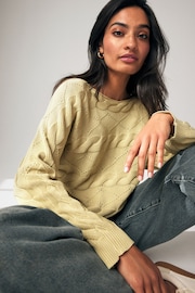 Washed Yellow Cable Off the Shoulder 100% Cotton Jumper - Image 1 of 6