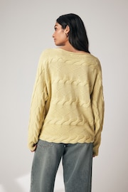 Washed Yellow Cable Off the Shoulder 100% Cotton Jumper - Image 2 of 6