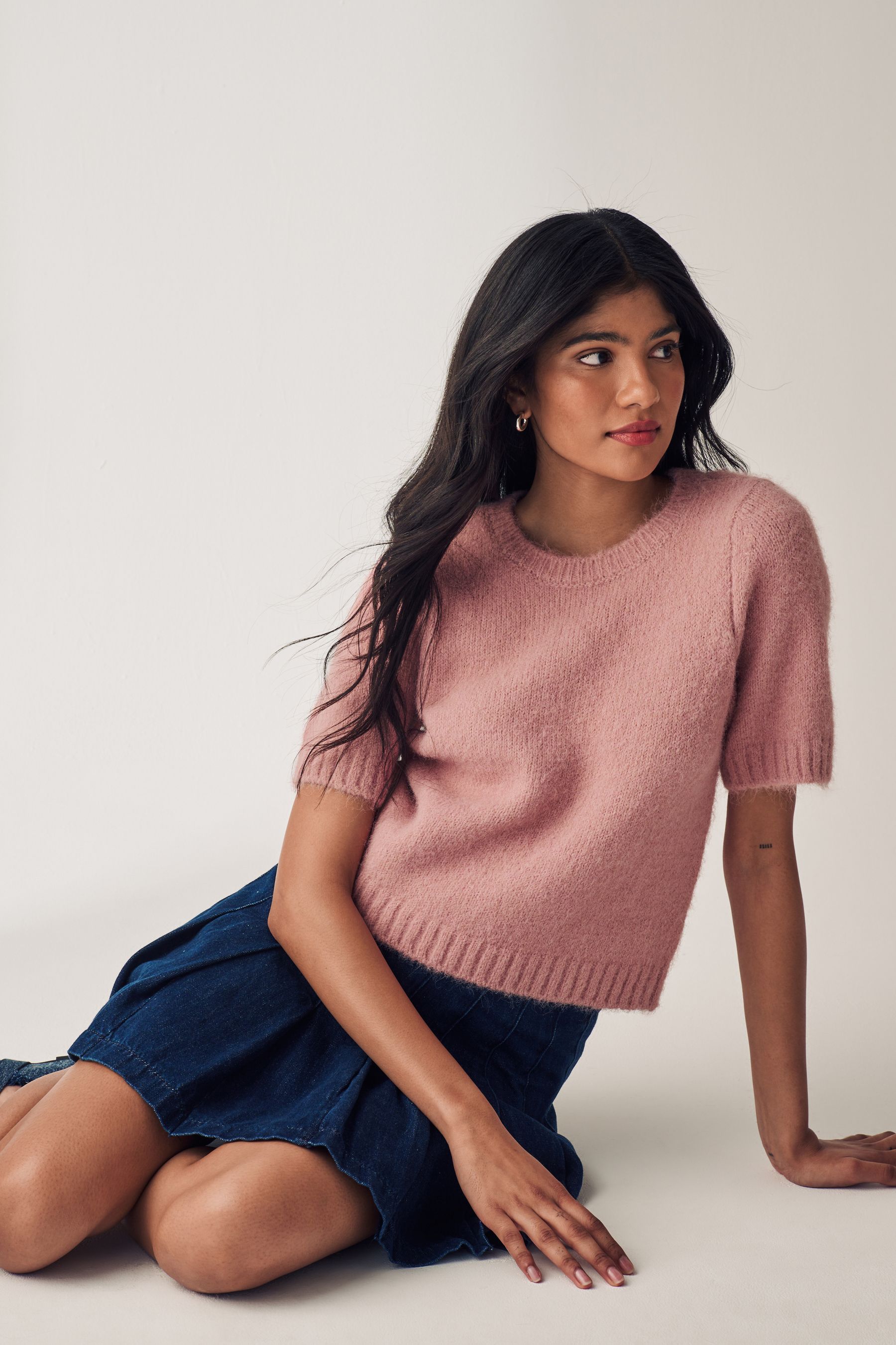 Short sleeve fluffy jumper online
