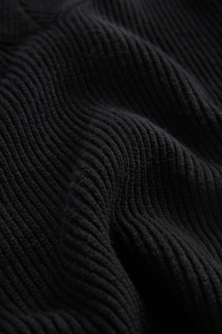 Black Relaxed Fit Ribbed V-Neck Knitted Jumper - Image 6 of 6