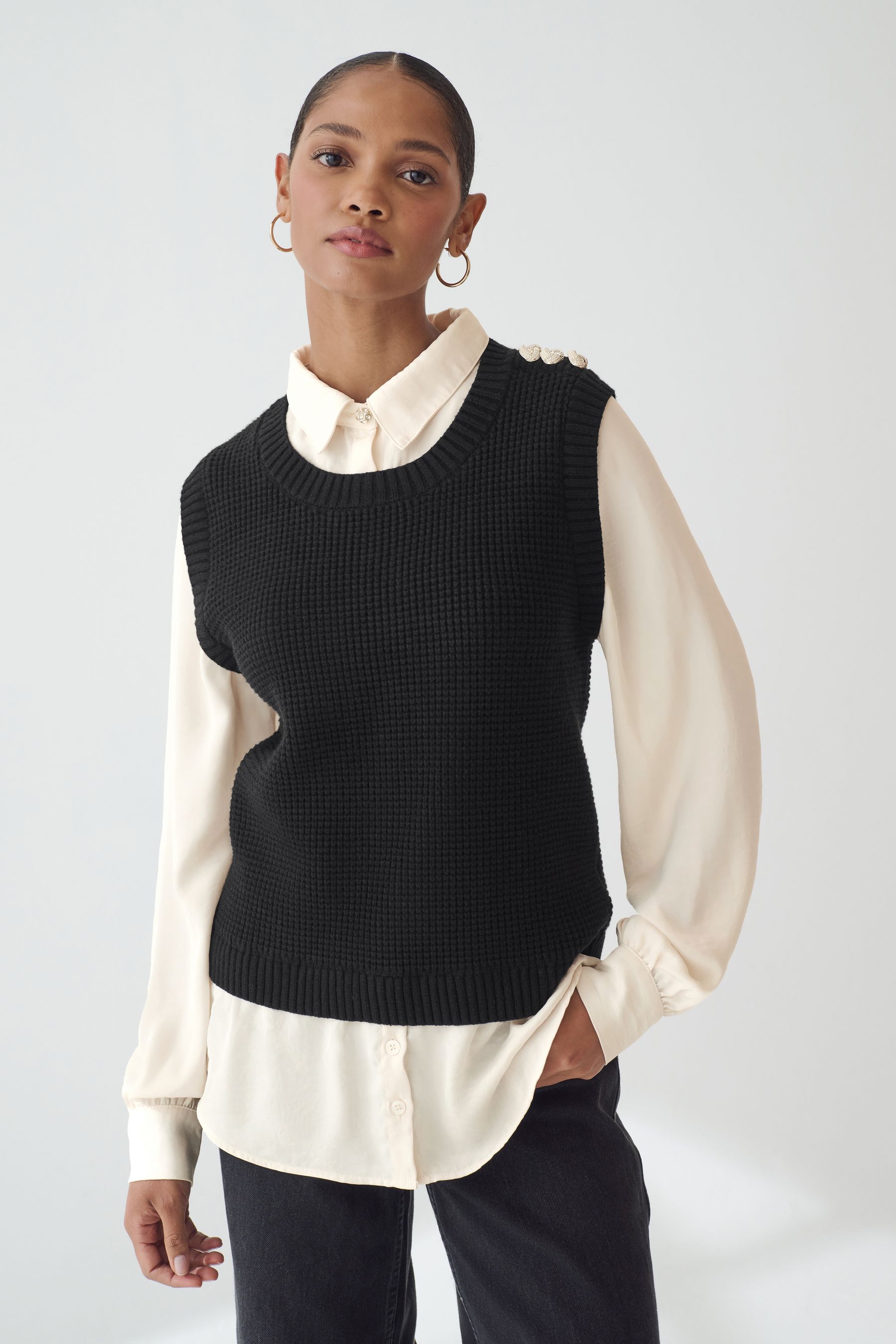 Buy Black Gem Button Shirt Layer Jumper from Next Luxembourg