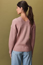 Blush Pink Relaxed Fit Ribbed V-Neck Knitted Jumper - Image 4 of 7