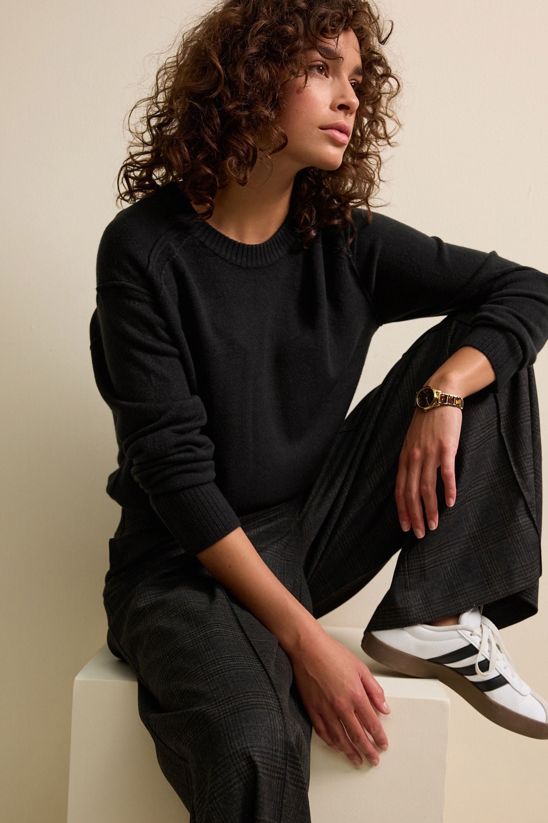 Black Soft Touch Pattern Knitted Cosy Crew Neck Jumper