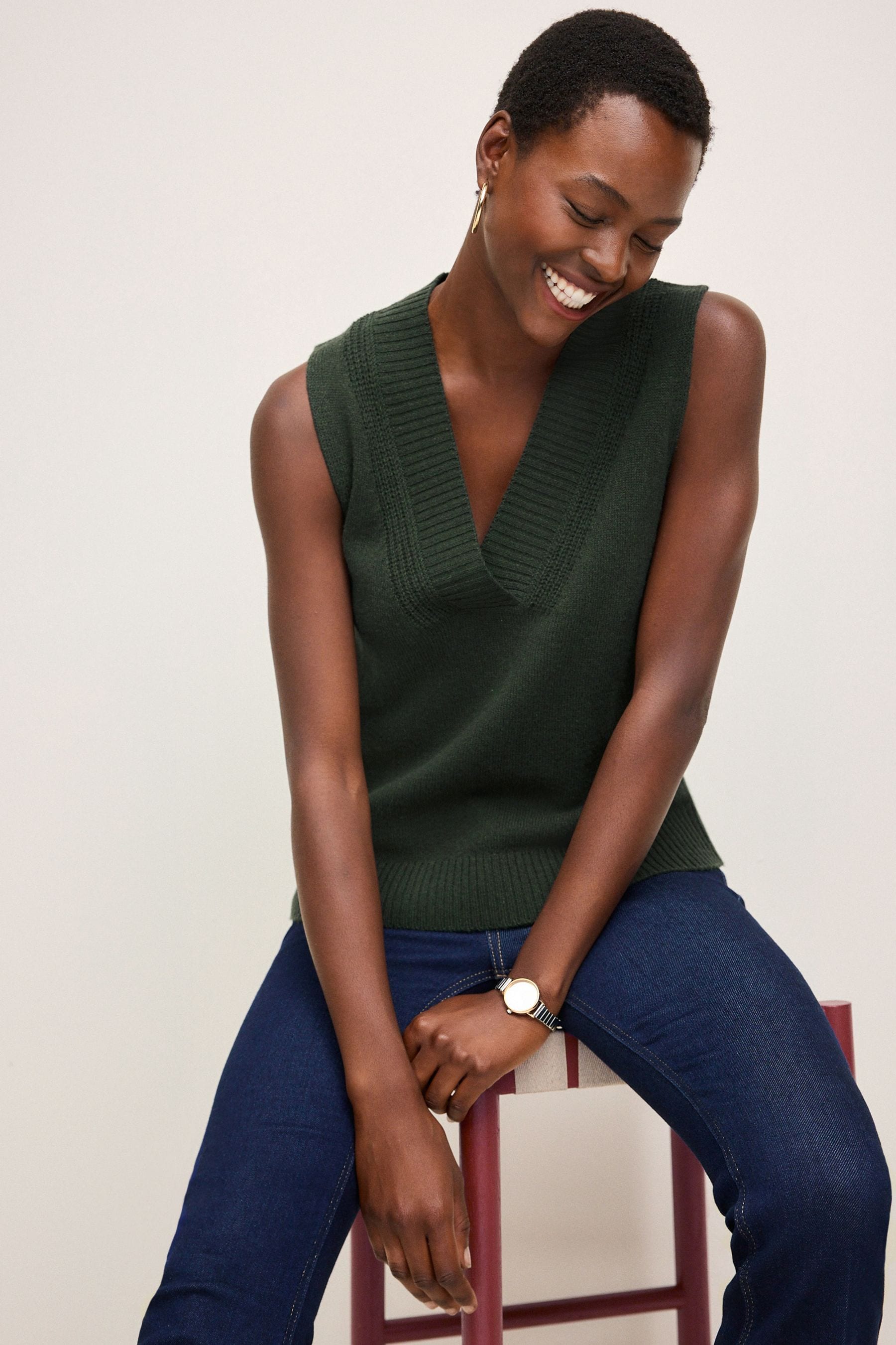 Buy Khaki Green Premium 100 Lambswool Sleeveless V Neck Knitted Vest Tank Top from the Next UK online shop