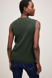 Khaki Green Premium 100% Lambswool Sleeveless V-Neck Knitted Vest Tank Top - Image 3 of 7