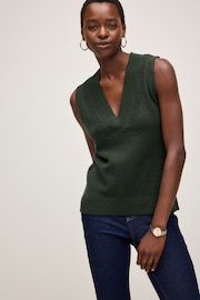 Khaki Green Premium 100% Lambswool Sleeveless V-Neck Knitted Vest Tank Top - Image 4 of 7