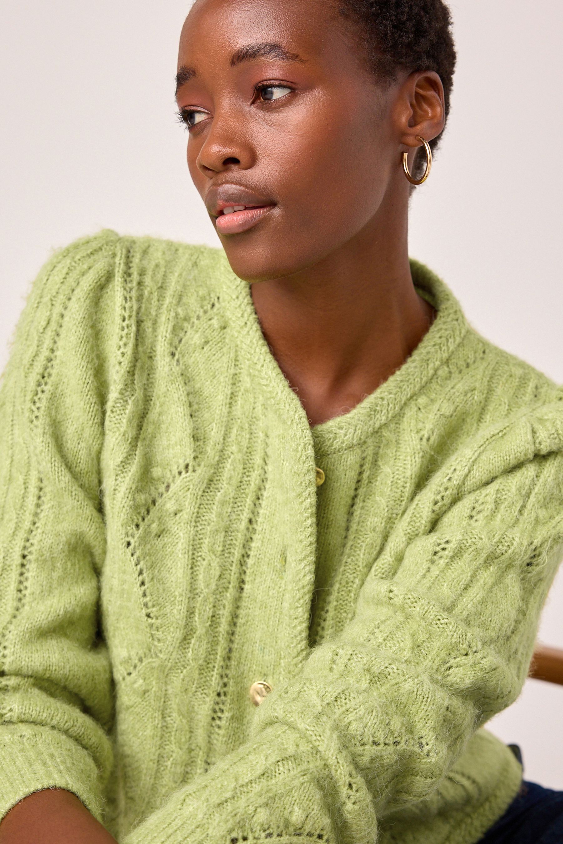 Buy Green Gold Button Stitch Crew Cardigan from Next Canada