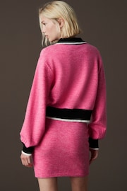 Pink Contrast Fitted Short Cable Knitted Mini Skirt - Image 3 of 7