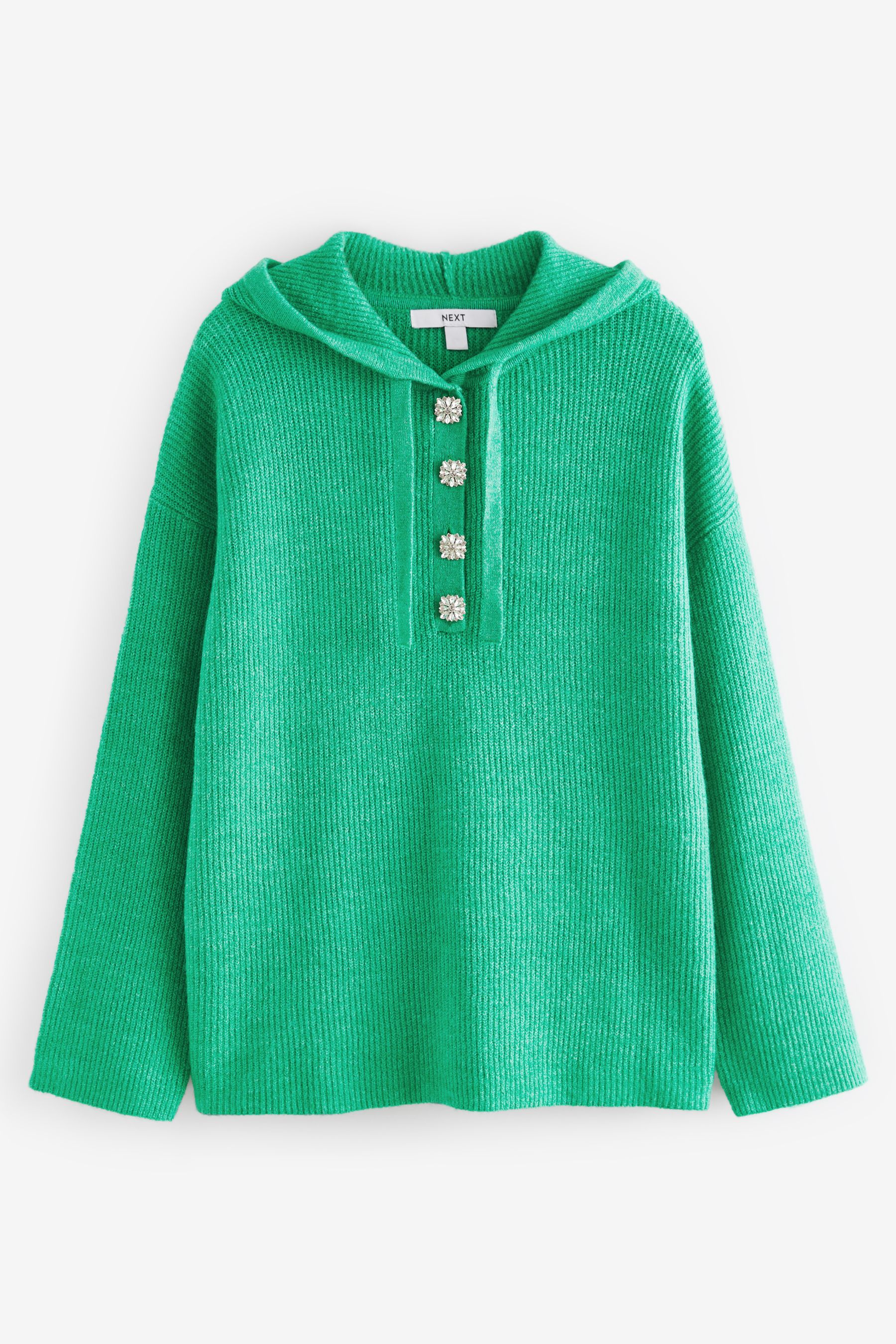 Buy Bright Green Sparkle Gem Button Knitted Hoodie from Next Canada
