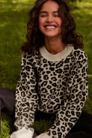 Leopard Animal Seam Detail Crew Neck Jumper - Image 3 of 8