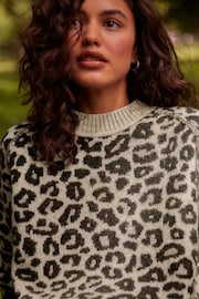 Leopard Animal Seam Detail Crew Neck Jumper with Wool - Image 5 of 8