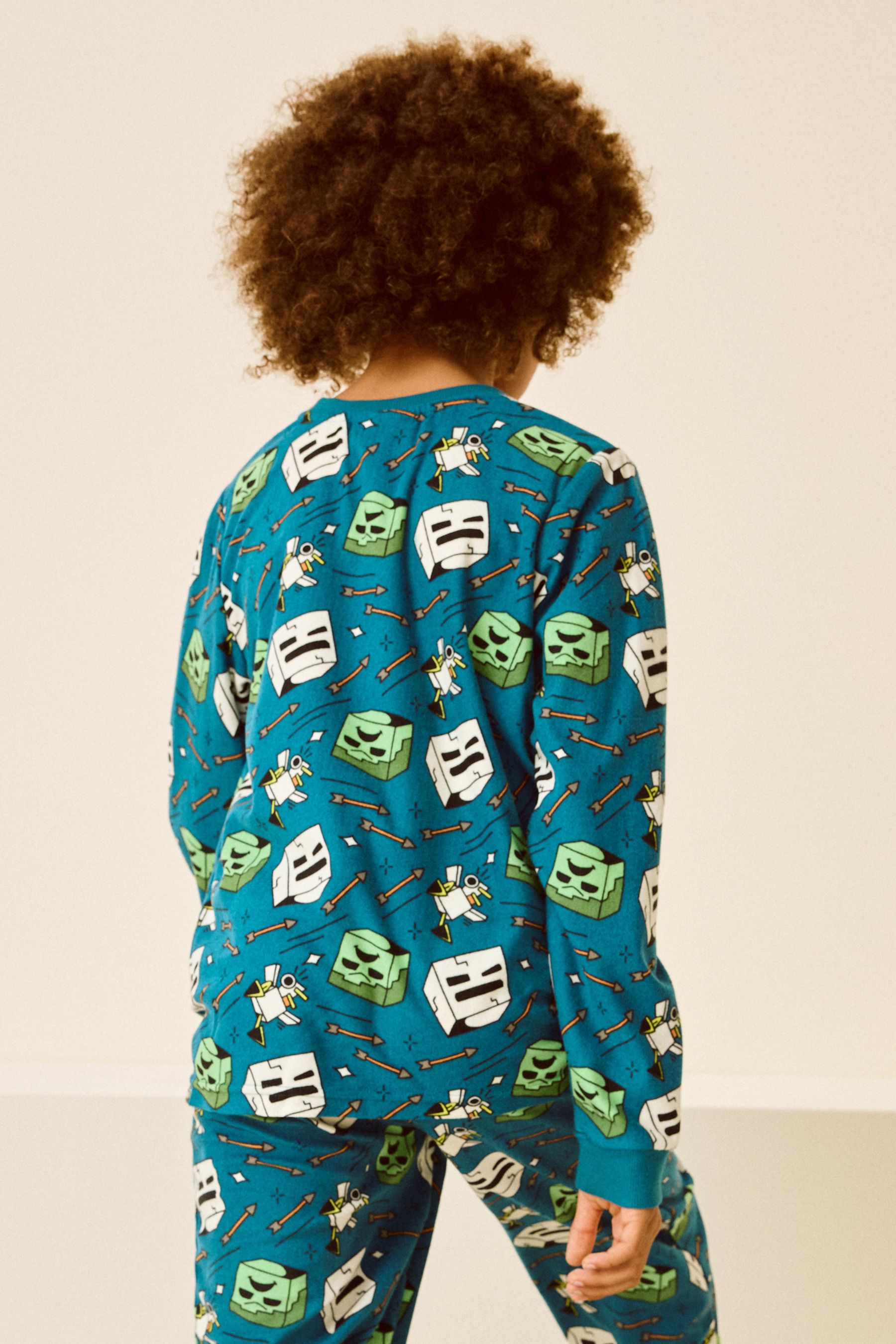 Teal Blue Minecraft Single Soft Touch Fleece Pyjamas with Elastane 5 16yrs