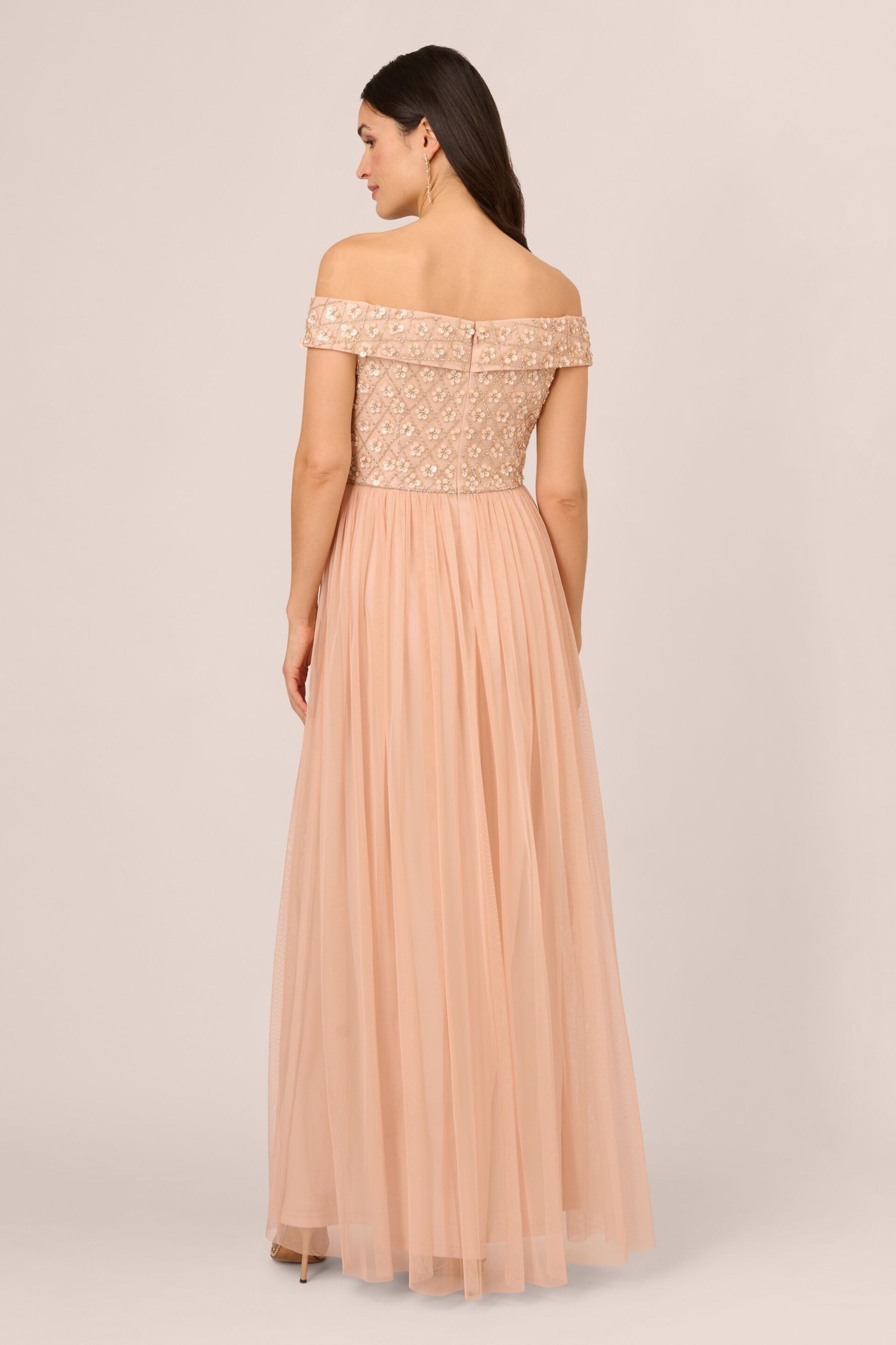 Adrianna Papell Pink Off Shoulder Bead Gown - Image 2 of 7