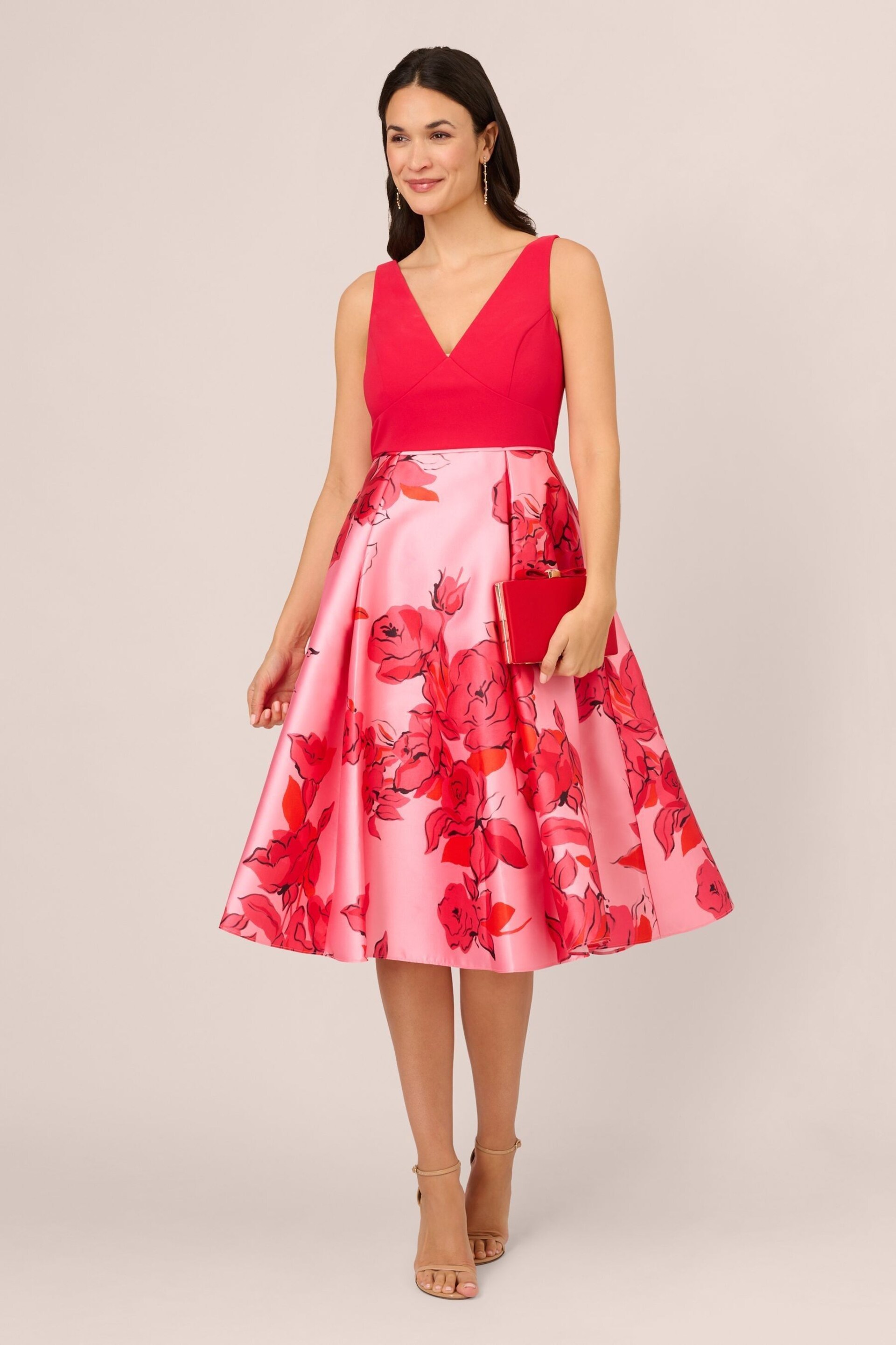 Adrianna Papell Pink Printed Midi Dress - Image 3 of 7