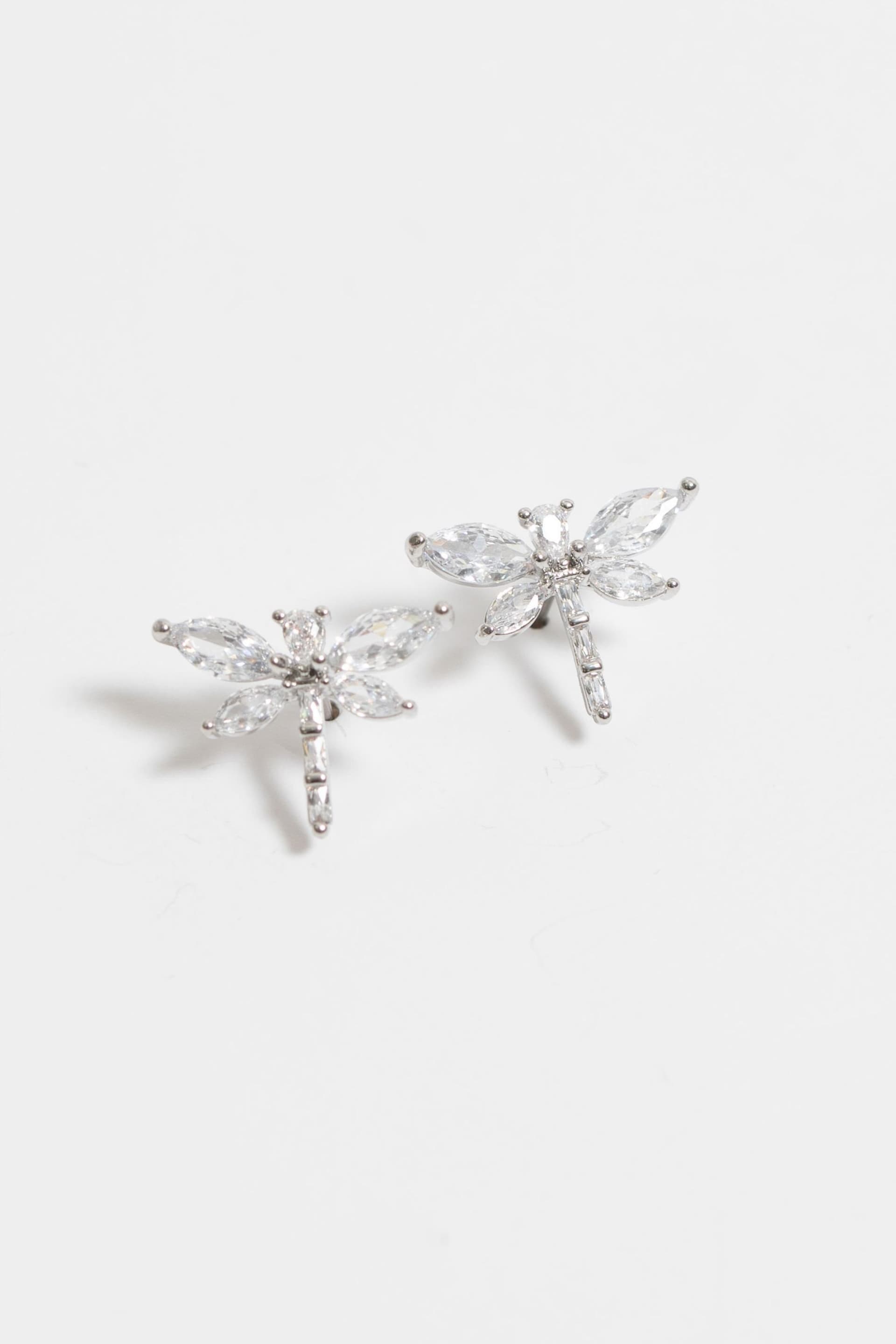 Jon Richard Silver Tone Cubic Zirconia Crystal Dragonfly Stud Earrings - Image 2 of 3