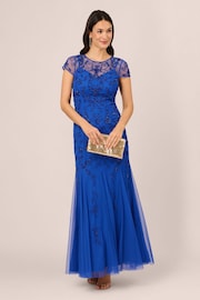 Adrianna Papell Blue Studio Bead Mesh Godet Gown - Image 3 of 7