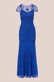 Adrianna Papell Blue Studio Bead Mesh Godet Gown - Image 6 of 7