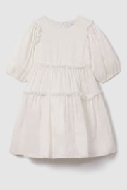 Reiss Ivory Tash Senior Tiered Linen Blend Puff Sleeve Dress - Image 2 of 4