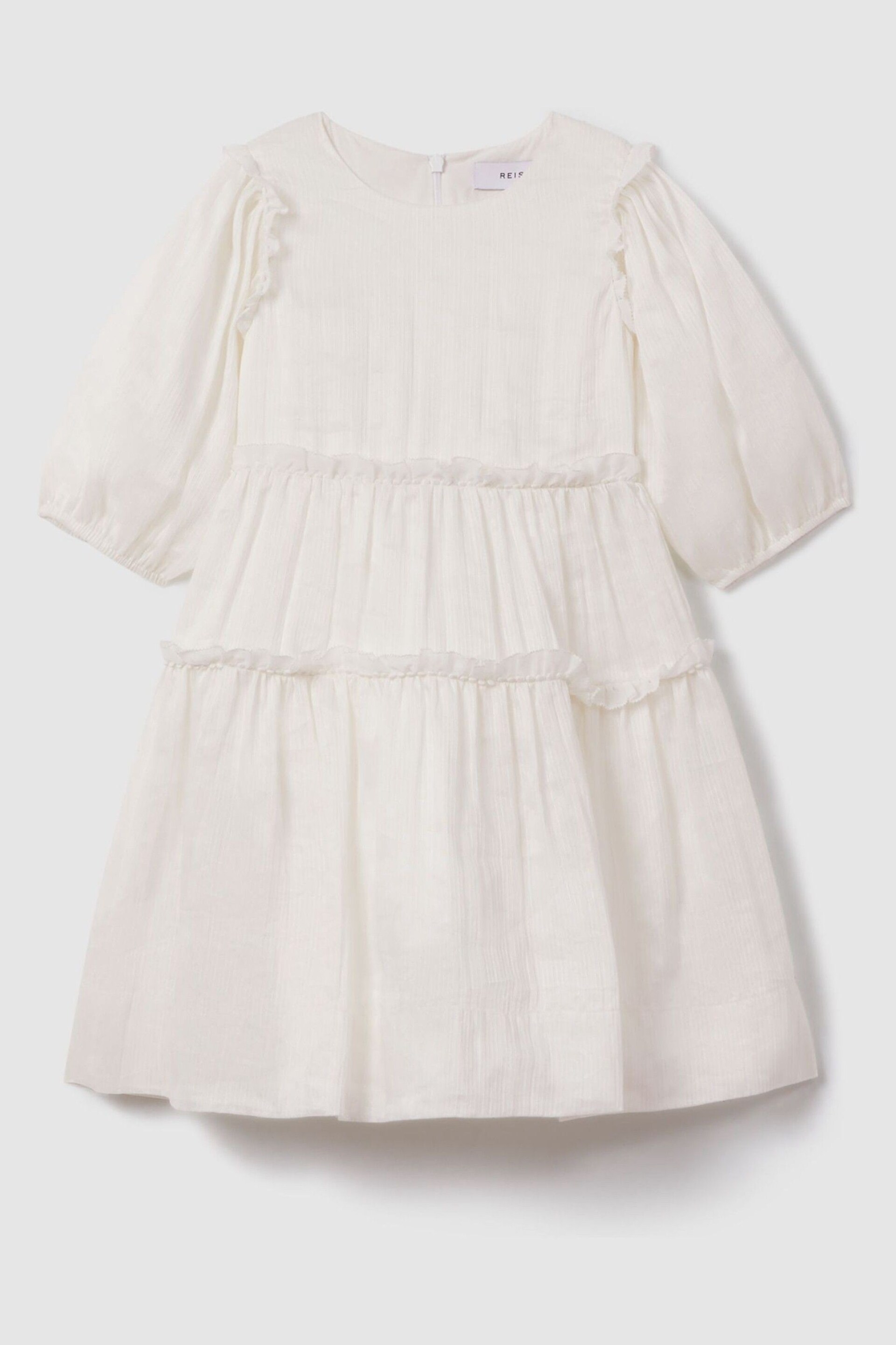 Reiss Ivory Tash Senior Tiered Linen Blend Puff Sleeve Dress - Image 2 of 4