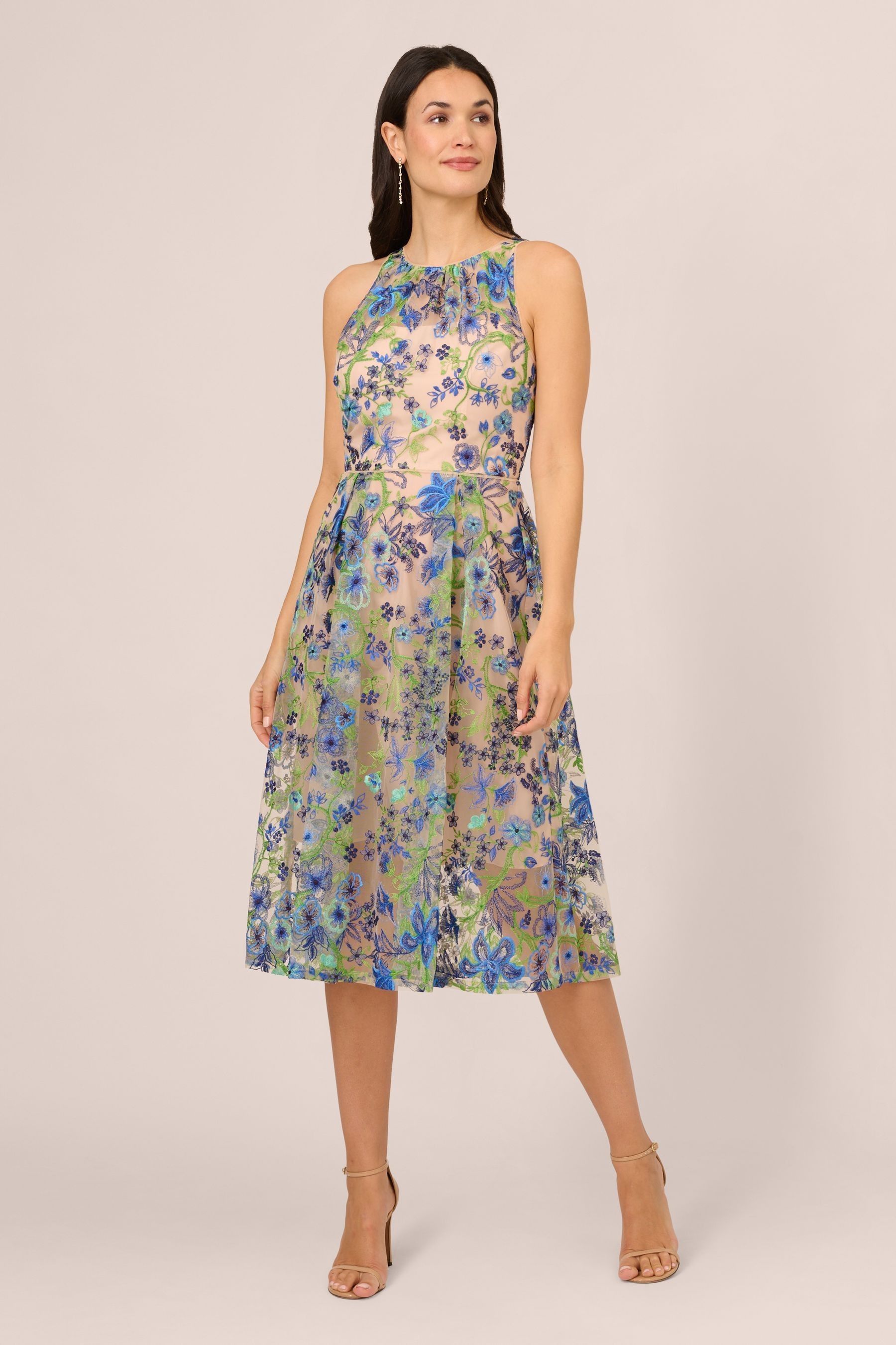 Buy Adrianna Papell Blue Embroidered Fit And Flare Dress from Next Luxembourg