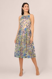 Adrianna Papell Blue Embroidered Fit And Flare Dress - Image 1 of 7