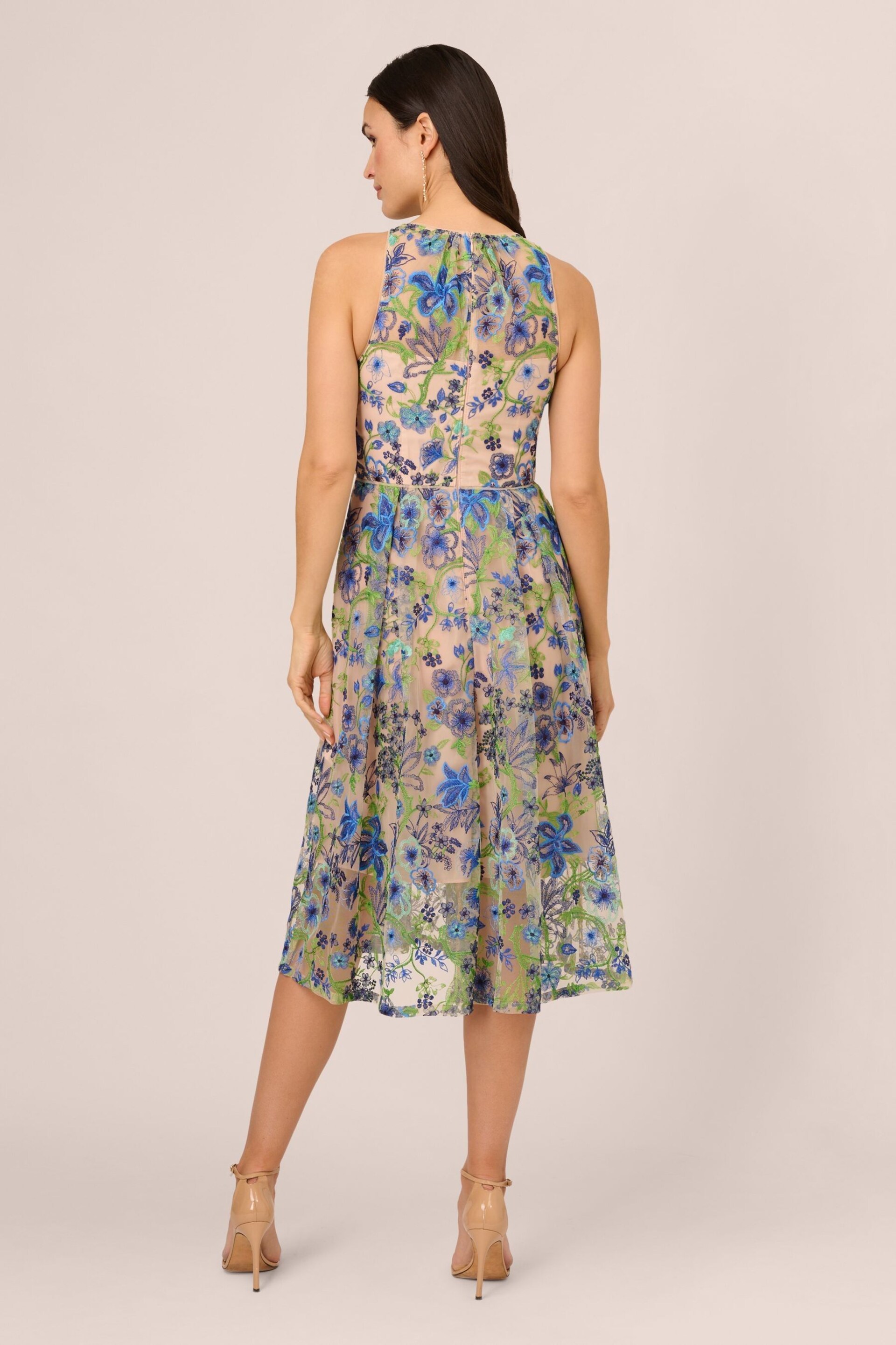 Adrianna Papell Blue Embroidered Fit And Flare Dress - Image 2 of 7