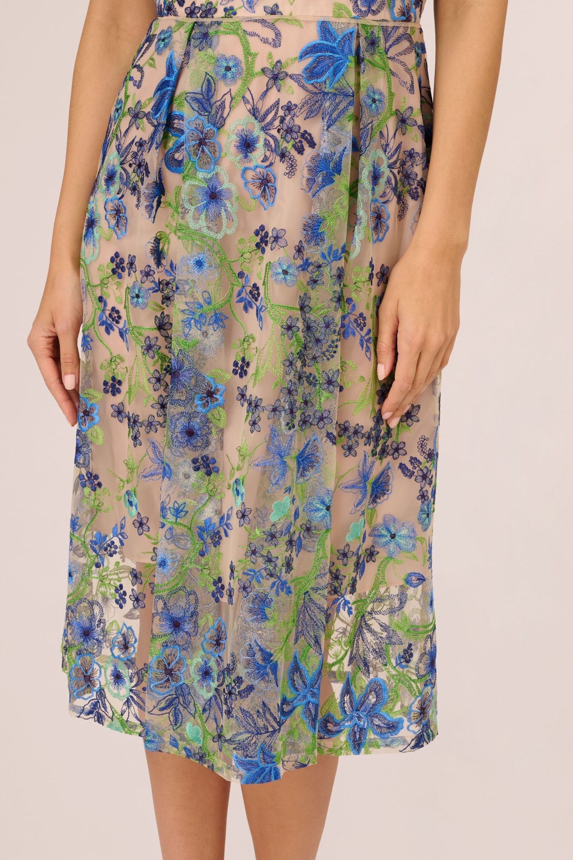 Adrianna Papell Blue Embroidered Fit And Flare Dress - Image 5 of 7