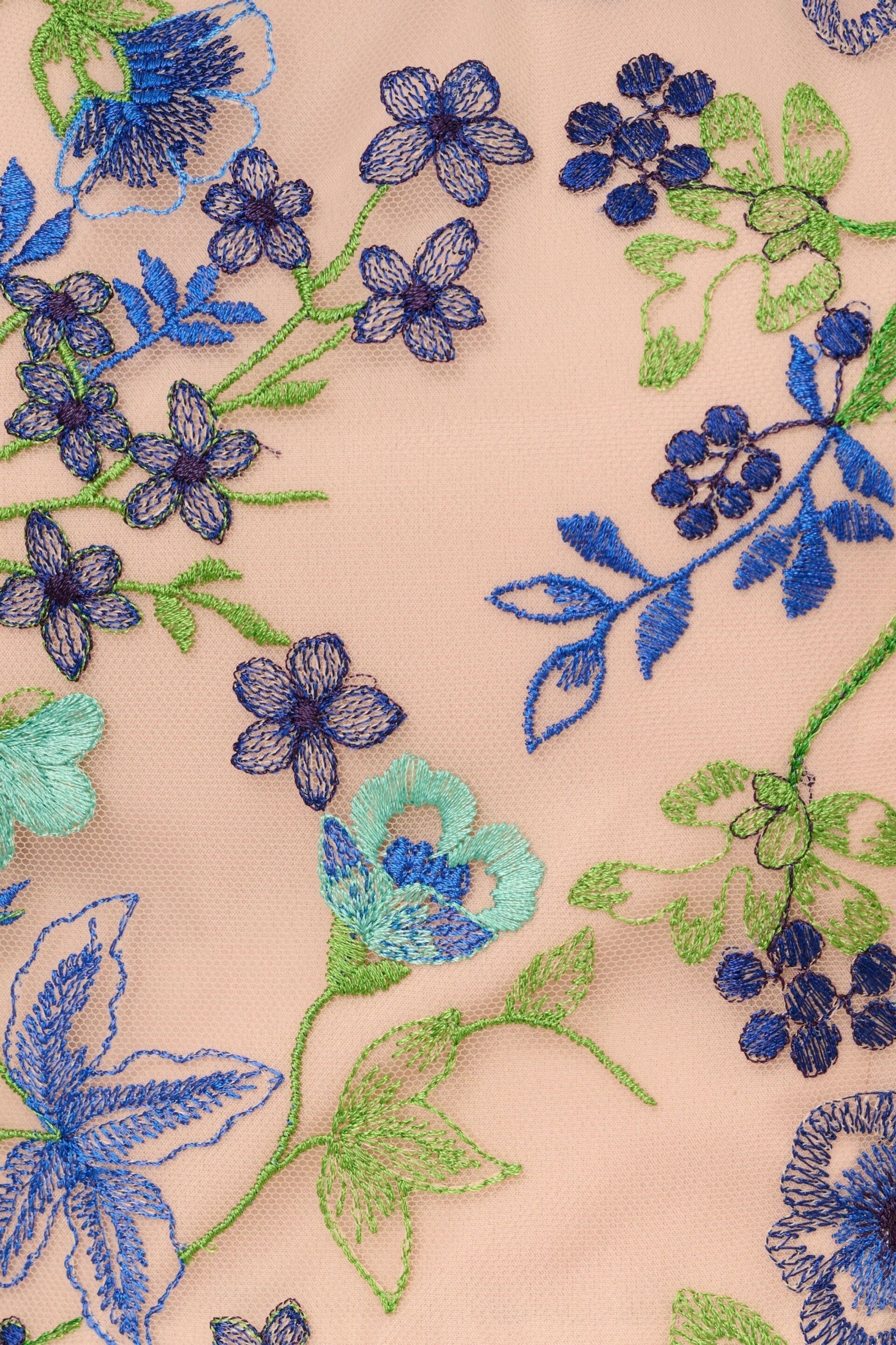 Adrianna Papell Blue Embroidered Fit And Flare Dress - Image 6 of 7