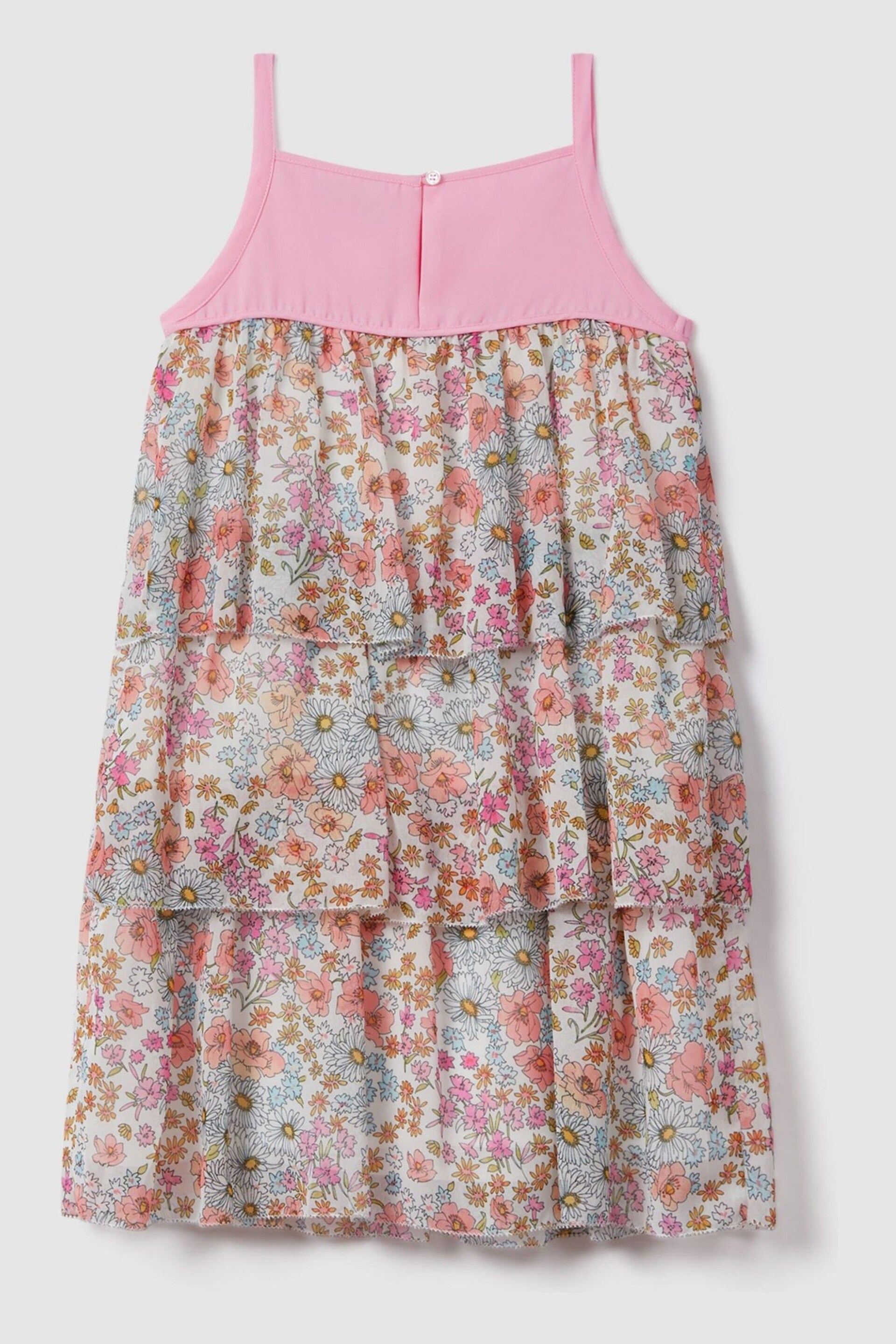 Reiss Pink Print Leela Teen Floral Print Tiered Dress - Image 4 of 5