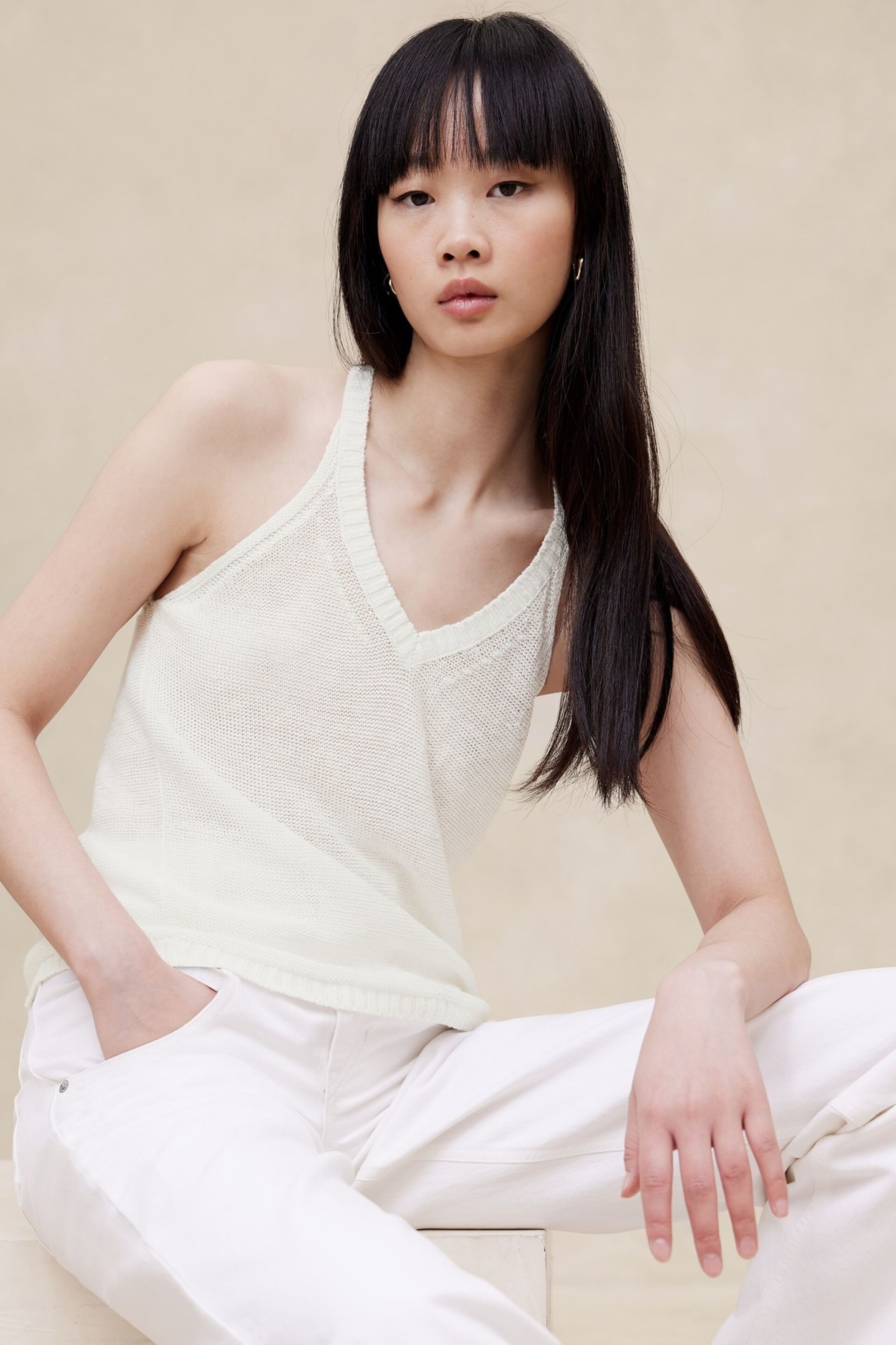 Banana Republic White Teia Linen Tank Top - Image 3 of 4