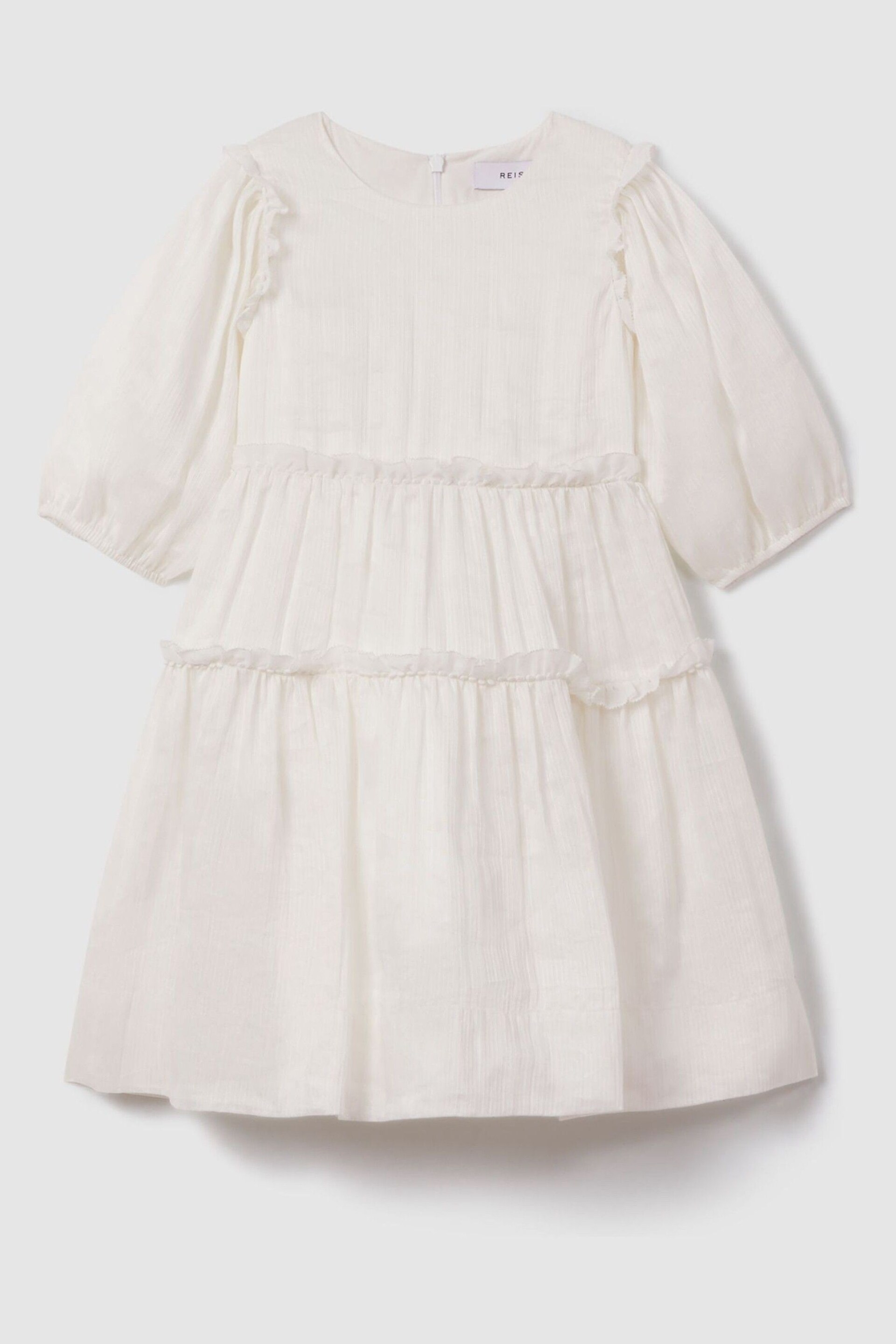 Reiss Ivory Tash Junior Tiered Linen Blend Puff Sleeve Dress - Image 2 of 4