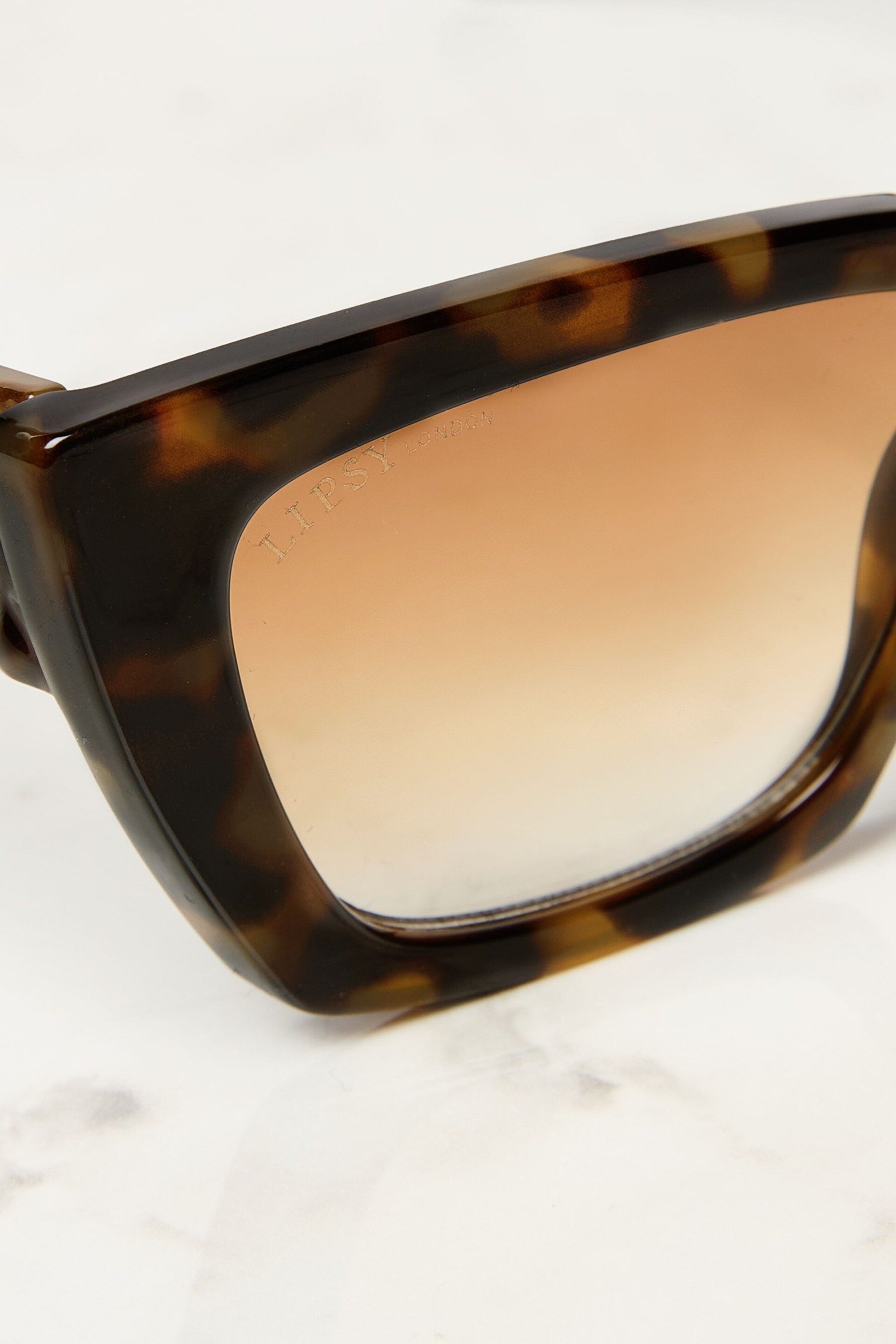 Lipsy Brown Oversized Cateye Quilted Sunglasses - Image 4 of 4
