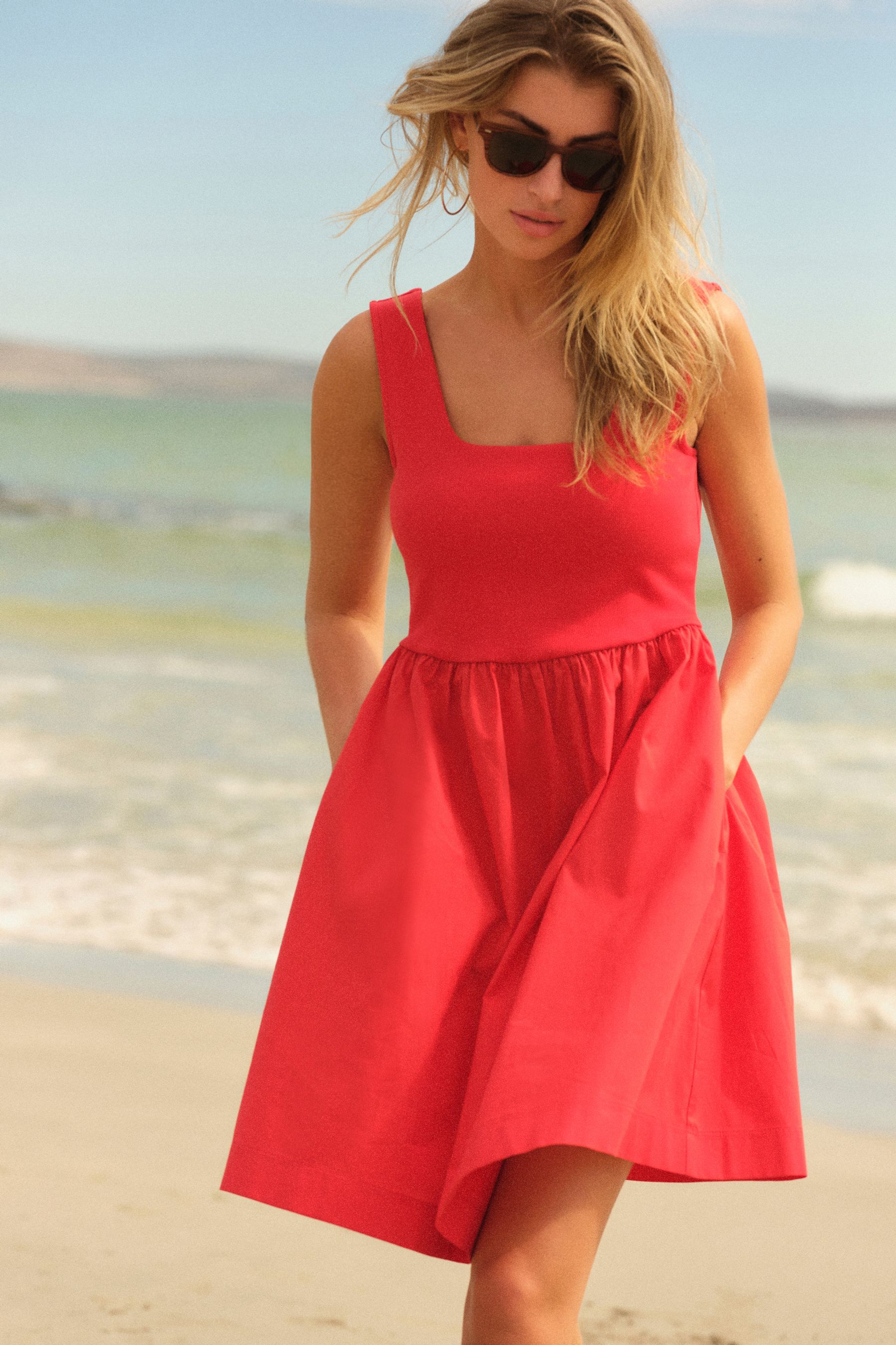 Red square neck mini dress hot sale